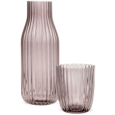 Set Di Caraffa Con 5 Bicchieri In Vetro Verde Con Rifiniture Dorate Vintage Anni 60