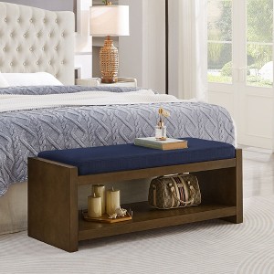 Sapphtopaz 47" Modern Storage Bench with Removable Upholstered and Lower Shelf Shoe Rack, Storage Ottoman, Entryway Bench for Bedroom, Entryway, Navy - 1 of 4
