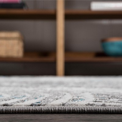 Gray and Turquoise Abstract 4' x 6' Reversible Rug