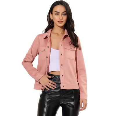 INSPIRE CHIC Women's Turn-Down Collar Flap Pockets Snap Button Faux Suede Jacket