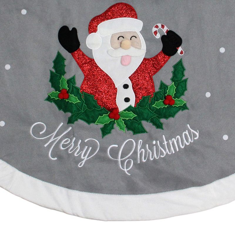 Northlight 48" Gray and White Traditional Happy Santa Christmas Tree Skirt, 2 of 4