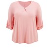 GRACE & GRANDEUR Women's Plus Size Pleated Front V Neck Double Layered 3/4 Ruffle Sleeve Casual Blouses - 4 of 4