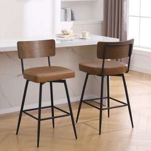Bekrvio 29'' Counter Height Swivel Bar Stools, Upholstered Faux Leather - 1 of 4