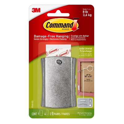 Command JSticky Nail Wire Back Hanger White: Adhesive Hooks, Metal, 8 lb Capacity, Light Silver, 1 Pack