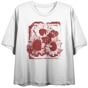 Sunflower Single Color Photocopy Crew Neck Short Sleeve Women's White Crop Top - 1 of 3