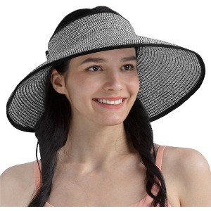SUN CUBE Womens Sun Visor Hat, Beach Straw Roll Up Ponytail Hat, Wide Brim Sun Hat for Summer UV Protection Foldable - 1 of 4