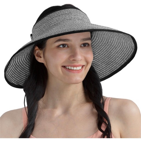 Sun Cube Womens Sun Visor Hat, Beach Straw Roll Up Ponytail Hat