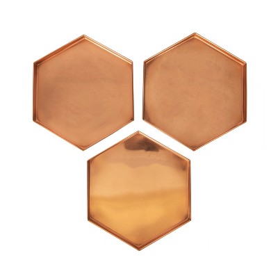Hexagonal Copper-Plated Stainless Steel Decorative Trays, Set of 3