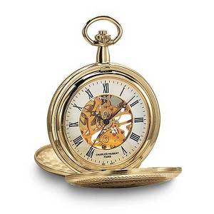 Black Bow Jewelry Charles Hubert Gold Tone Finish White Dial 48mm Pocket Watch - 1 of 4