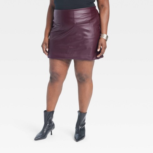 Women s Faux Leather Mini Skirt A New Day Burgundy 20 Target