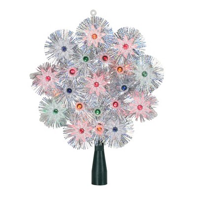 Northlight 8" Pre-Lit Silver Retro Starburst Christmas Tree Topper - Multicolor Lights