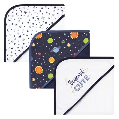 Image of Hudson Baby Infant Boy Cotton Rich Hooded Towels, Solar System, One Size