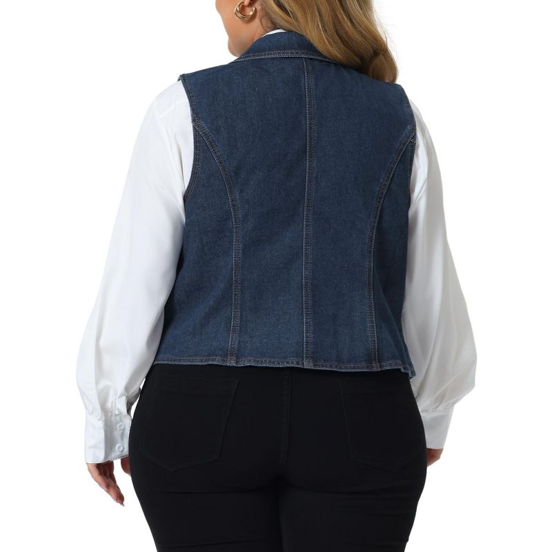 Agnes Orinda Women's Plus Size Sleeveless Lapel Casual Buttons Pockets Denim Vests, 4 of 6