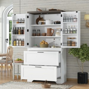 TIRAMISUBEST Farmhouse Style Wooden Kitchen Pantry Cabinet with Sturdy Frame with Inside Door Storage Divider with Drawers for Living Room, Entryway - 1 of 4