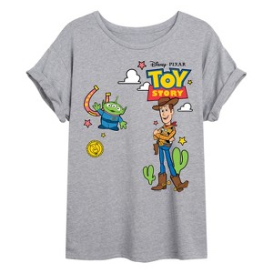 Women's - Toy Story 4 - Woody And Alien Western Oversized Graphic T-Shirt - 1 of 4