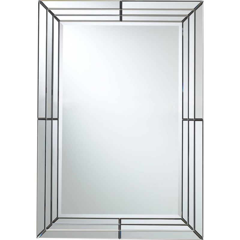 Possini Euro Design Rectangular Vanity Decorative Wall Mirror Modern Beveled Edge Clear Mirrored Tiles Frame 27" Wide for Bathroom Bedroom Living Room, 1 of 10