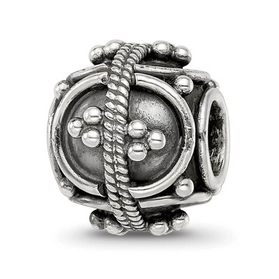 Black Bow Jewelry Sterling Silver Antiqued Artisan Divided Oval Design Bead Charm