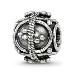 Black Bow Jewelry Sterling Silver Antiqued Artisan Divided Oval Design Bead Charm - 1 of 4