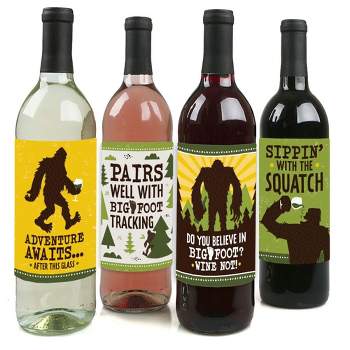 Big Dot of Happiness Sasquatch Crossing - Bigfoot Party or Birthday Party Decorations for Women and Men - Wine Bottle Label Stickers - Set of 4