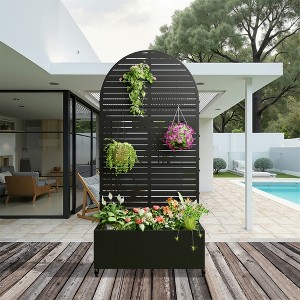 Lirago Metal Planter Box privacy screen Garden Bed with Trellis and Wheels - 1 of 4