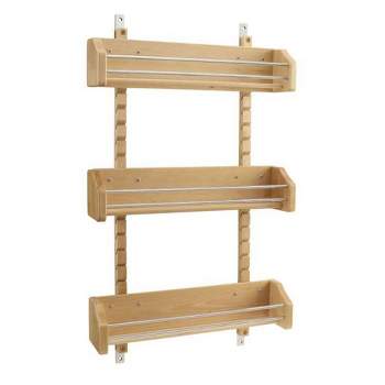 Rev-A-Shelf 4ASR-15 Small Adjustable 3-Shelf Kitchen Cabinet Door Mounted Wooden Spice Rack with Door Mount Brackets