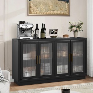 55" Sideboard Buffet Cabinet, Wooden Coffee Bar Cabinet with 4 Glass Doors, Entryway Console Table, Floor Cupboard Cabinet for Kitchen Living Room - 1 of 4