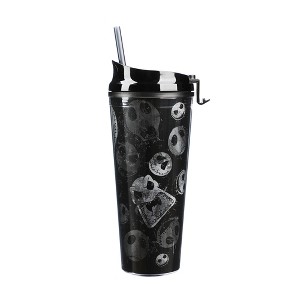 Nightmare Before Christmas Jack Skellington Facial Expressions All-Over Print Black 24 Oz Plastic Water Bottle - 1 of 4