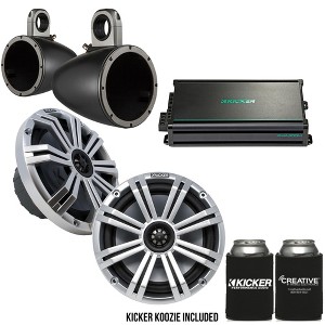 Kicker 8" Black\Silver Wake Tower LED Marine Speakers 1-Pair with 300 Watt Marine Amplifier - 1 of 4