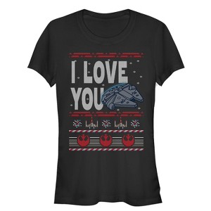 Juniors Womens Star Wars Christmas I Love You Quote T-Shirt - 1 of 3