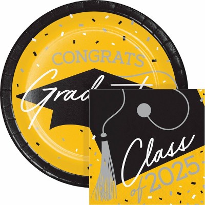 Creative Converting 2025 Graduate School Spirit Yellow Paper Plate and Napkin Kit 36ct