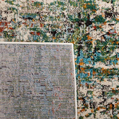 Green and Turquoise Abstract 5' Square Synthetic Area Rug