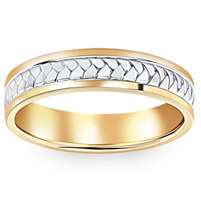 Contemporary Two Tone Flat Comfort Fit Wedding Band Set - HH-159