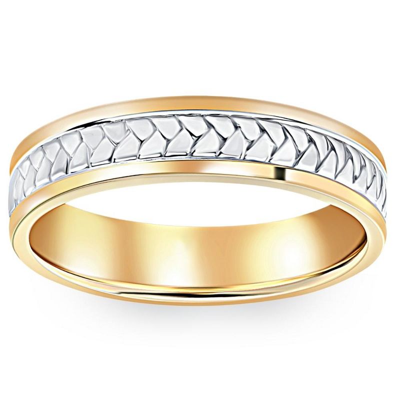 Pompeii3 Men's 14k Gold Two Tone Comfort Fit Braided Wedding Band, 1 of 5