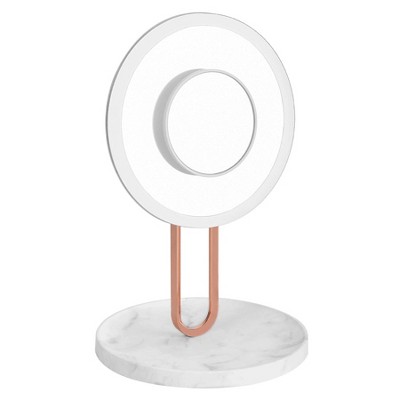 Halo LED Lighted Makeup Mirror with Standing Base and 7X Magnifying Round Shape Travel Vanity Mirror