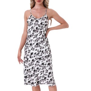 INSPIRE CHIC Women's Chemise Satin Leopard Spaghetti Strap Cross V Back Silky Slip Cami Slip Dress - 1 of 4