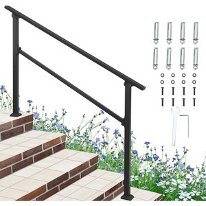 Outdoor Stair Handrail - Iron Construction, Black Powder Coated, Adjustable Angle, Easy Install, for 3/4/5 Steps, Deck, Porch & Garden - 1 of 4
