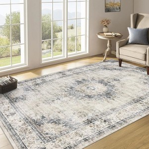 coucheta Multi-size Washable Vintage Medallion Area Rug, Stain-Resistant Non-Slip Traditional Low Pile Carpet, for Living Room, Bedroom, Dining Room - 1 of 4