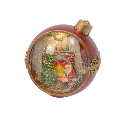 GIL 7.75-in H B/O Lighted Musical Ornament Spinning Water Globe w/ Santa, plays 8 Christmas tunes