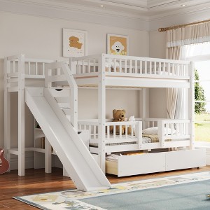 Whisen Twin over Twin Bunk Bed with Storage Staircase, Slide and 2 Drawers - 1 of 4