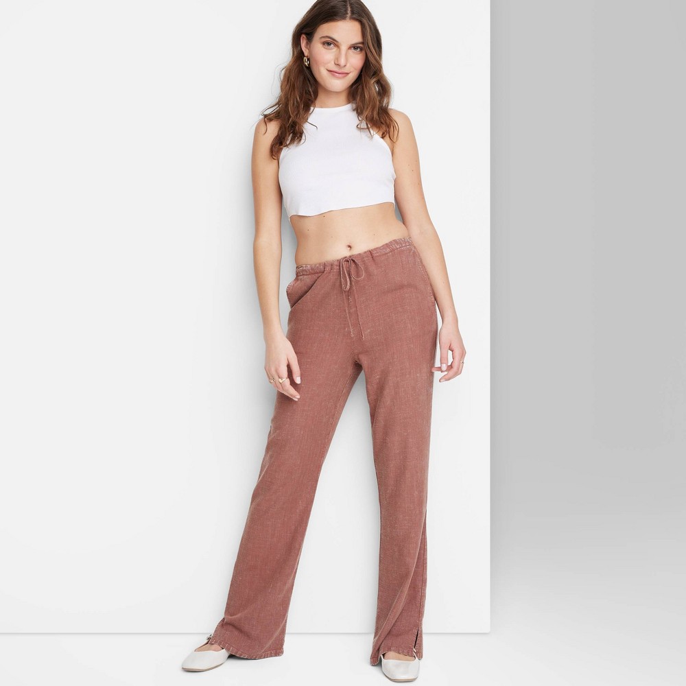 Women's Mid-Rise Wide Leg Relaxed Linen Pants - Wild Fable™ Brown XXS