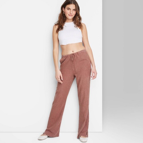 Women's Mid-rise Relaxed Linen Pants - Wild Fable™ Brown M : Target