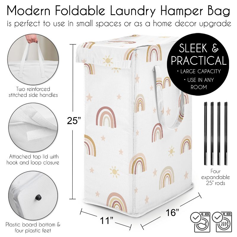 Sweet Jojo Designs Girl Foldable Laundry Hamper with Handles Boho Rainbow Pink Yellow and Beige, 5 of 7