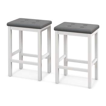 Costway Set of 2 Rubber Wood Bar Stools 24" Counter Height Stool with Padded Seat, Footrest Brown & Black/Gray & White