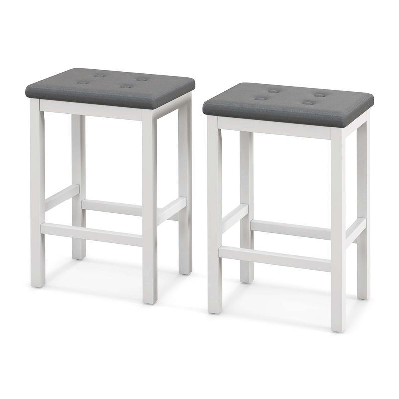 Costway Set of 2 Rubber Wood Bar Stools 24" Counter Height Stool with Padded Seat, Footrest Brown & Black/Gray & White, 1 of 9