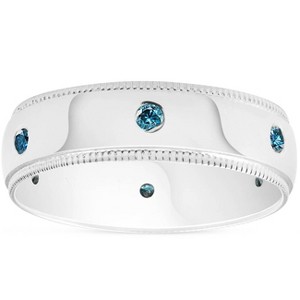 Pompeii3 Mens Blue Diamond Wedding Ring 10K White Gold - 1 of 4