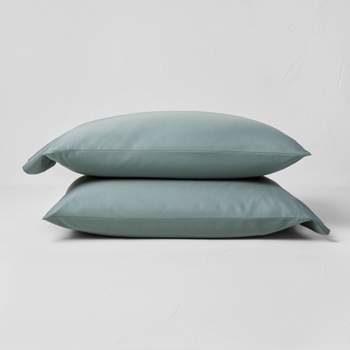 King 500 Thread Count Washed Supima Sateen Solid Pillowcase Set Light Teal- Casaluna™