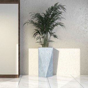 LeisureMod Tapered Square Planter Pot in Fiberstone with Drainage Holes for Indoor/Outdoor Use - Aloe Collection - 1 of 4