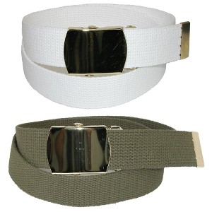 CTM Kid's Cotton Belt with Brass Military Buckle (Pack of 2 Colors) - 1 of 4