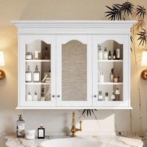 NicBex Wall Mounted Bathroom Storage Cabinet,Medicine Cabinet with Mirror and  Shelves for Bathroom,White - 1 of 4