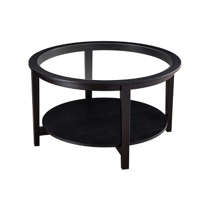TiramisuBest 40in Large Curved 2 Tier Traditional Round Circle Wooden Center Coffee Table,Mid Century Rounded Table with Wheels ,Rustic St